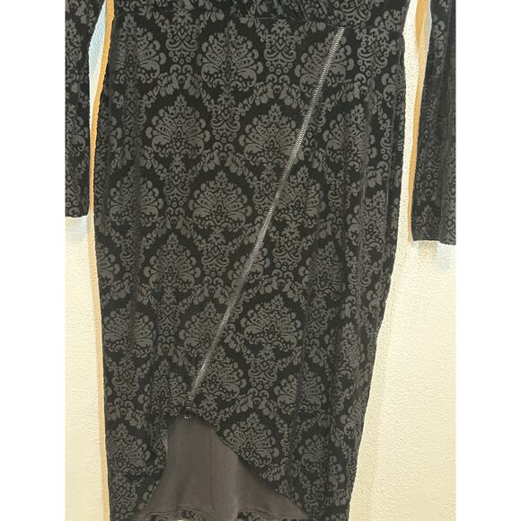 Rachel Roy Dress L Black Velvet Burnout Faux Wrap Asymmetrical Zip High Low Hem - Picture 3 of 16